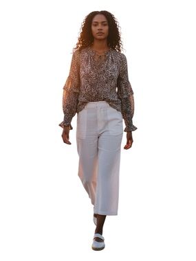 Free People Blue and White Boho Floral Blouse
